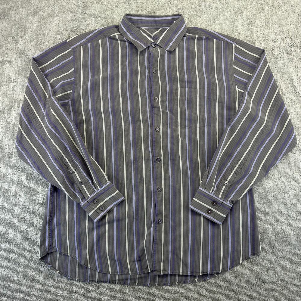 Tommy Bahama Silk Button Down Shirt Men's XL Multicolor Striped Long Sleeve